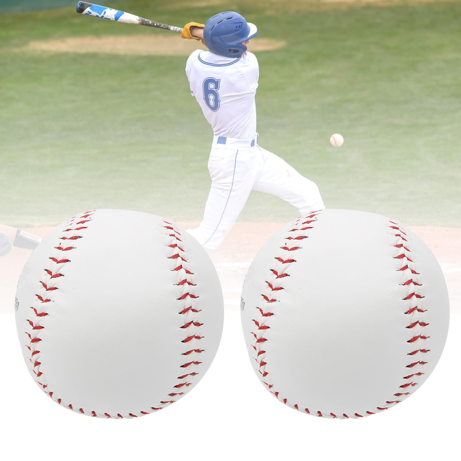 Yowmina 2Pcs Standard Baseball Ball, 9 inch Game Baseballs for Youth and Adult Baseball Players Training, Soft Leather Baseball for Batting Fielding Hitting Pitching Practice