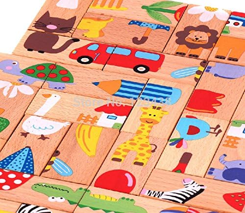 Beech Wood Animal Vehicle Tree Domino Block , Build up Sequence, 1set=28 Pcs