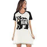 Lazy One Women's Nightgown, Funny V-Neck Sleep Shirt for Women, Bear & Moose Pajama Shirts