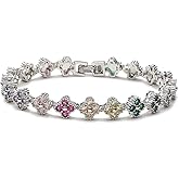 Rainbow & Clover Zircon Unisex Bracelet, Crystal Flower Design, Fashion-Forward Accessory