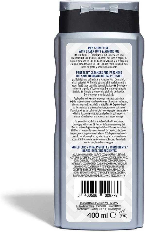 Amazon Brand Solimo Men Shower Gel with Silver Ions & Almond Oil