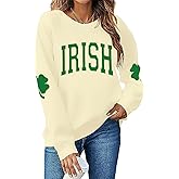 TAOHONG Women St. Patrick's Day Sweatshirts Shamrock Shirt Clover Printed Long Sleeve Irish Gift Casual Loose Fit Tops