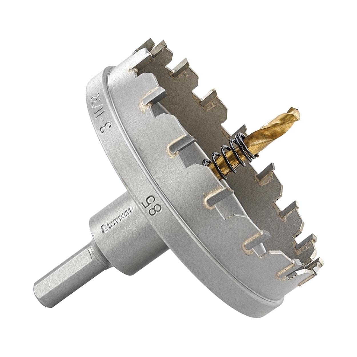 Starrett Tungsten Carbide Tipped Hole Saw - SM85 Sheet Metal Cutter With Arbor & Pilot Drill Bit - For Drilling Stainless Steel Aluminum Alloy - 85 mm โ image 1