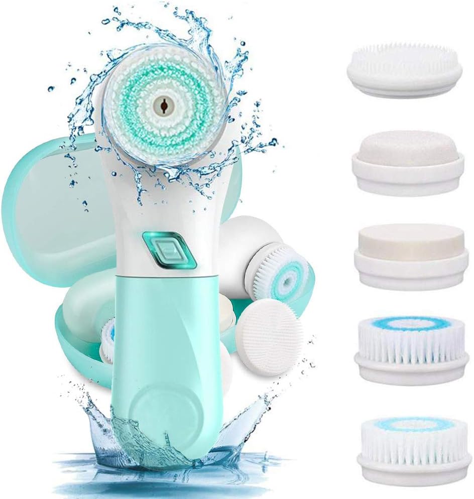 Facial Cleansing Brush, EMISK IPX6 Waterproof Powered Face Brush with 5 Brush Heads, Electric Facial Spin Cleanser with 2 Speed Rotation - Deep Cleansing, Gentle Exfoliating for All Skin Types