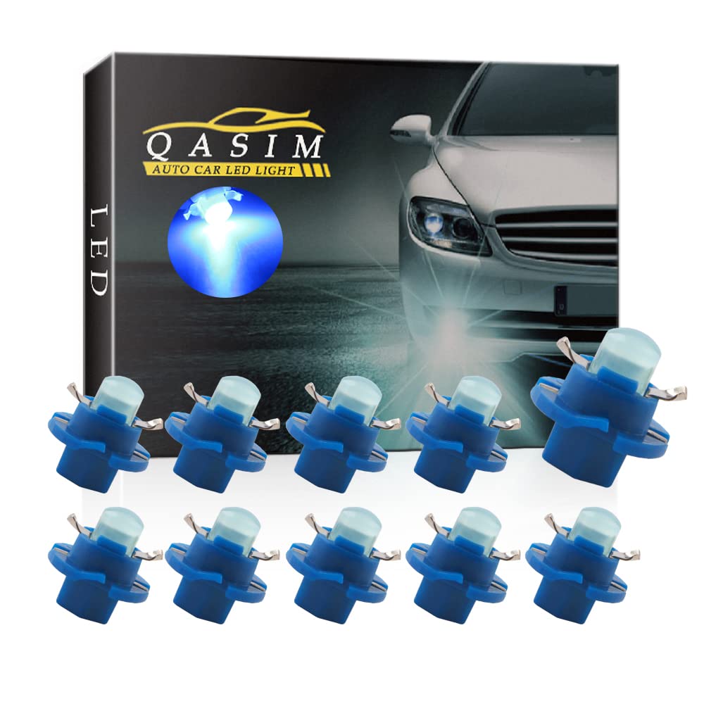 Qasim 10x T5 B8.4D LED Bulbs COB 1SMD Blue for Auto Dashboard Instrument Speedometer Gauge Instrument Panel Light DC12V