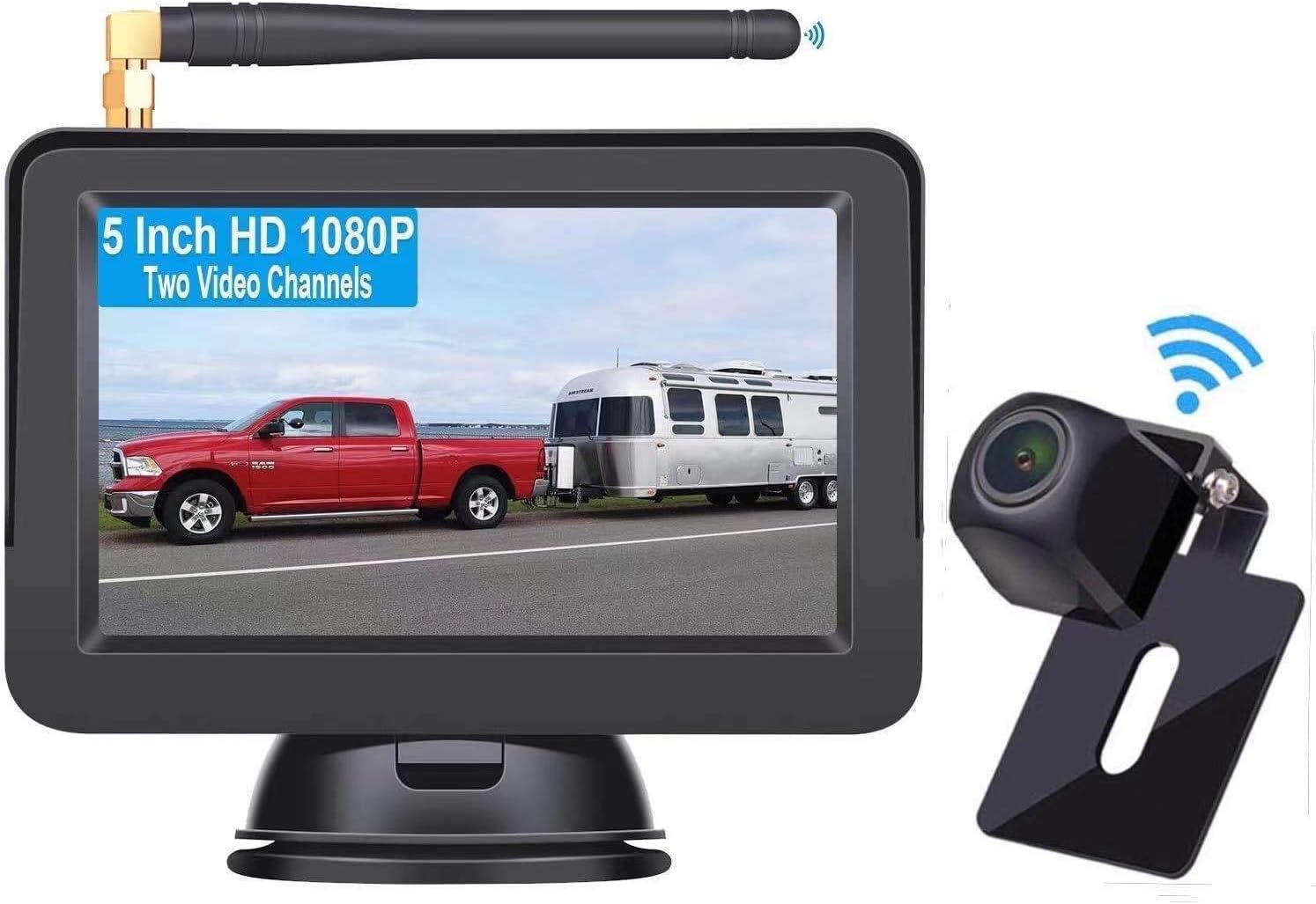 Yakola W9 1080P Digital Wireless Backup Camera,Rear-View Camera 5’’Monitor,High-Speed Observation System,Night Vision,Guild Lines ON/Off