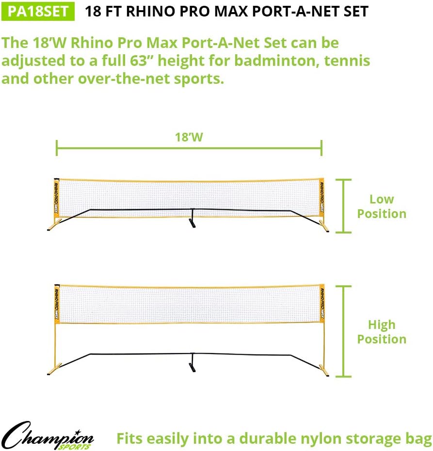 Champion Sports Portable Volleyball Net: Adjustable 18 Foot Racquet Sport, Tennis, Badminton, and Game Net - Yellow : Sports & Outdoors