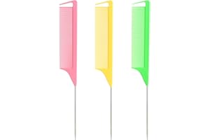 Jawflew 3-Pack Steel Pin Rat Tail Combs for Women Girls Professional Teasing Fine Tooth Parting Comb with Metal Pick for Hair Styling Sectioning Backcombing Coloring