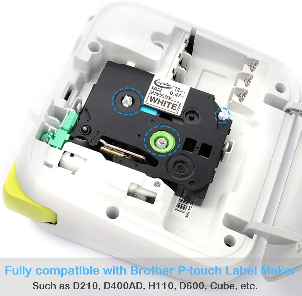 Anycolor Compatible Label Tape Replacement for Brother Ptouch TZe Tape 12mm 0.47 Inch Laminated White TZe-231 TZ-231 Work with Brother P-touch PT-D210 PT-D400AD PT-H110 Label Maker, 26.2 Feet, 3-Pack: Office Products