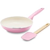 GreenPan Rio Healthy Ceramic Nonstick 8" Frying Pan Skillet and Silicone Spatula Set, Soft Grip Handle, Breaktfast Meal Set, PFAS-Free, Dishwasher Safe, Oven Safe, Pink