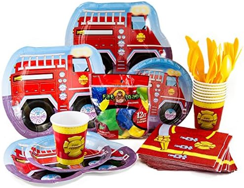Fire Truck Birthday Party Supplies - Happy Birthday Fire Fighter Deluxe Pack - Serves 8
