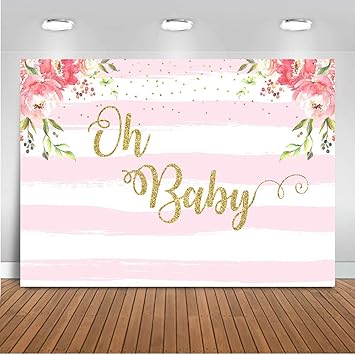 Amazon Com Mocsicka Oh Baby Striped Floral Backdrop 7x5ft Vinyl Pink And White Striped Floral Baby Shower Photo Backdrops Oh Baby Party Event Decoration Banner Photo Shooting Prop Photography Background Camera