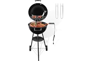 CUKOR Electric Grill & Charcoal Grill 2 in 1,Electric Barbecue Grill Indoor Kettle Charcoal BBQ Grill Outdoor for Patio,Camping,Cooking,Backyard with Porcelain-Enameled Lid and Wheels Black