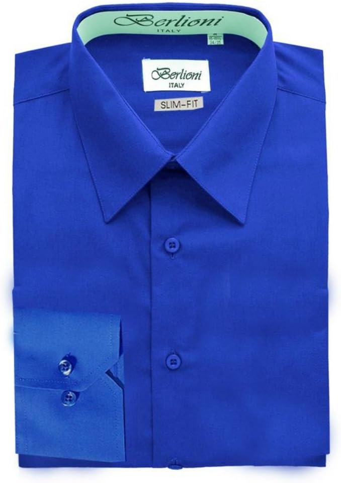 Berlioni Mens Regular Fitted Slim fit Convertible Cuffs Dress Shirt