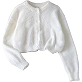 MakeMeChic Girl's Fuzzy Cardigans Button Down Long Sleeve Crew Neck Cropped Cardigan Sweater