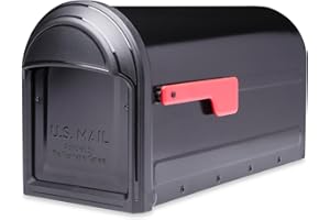 Architectural Mailboxes Barrington™ Heavy Duty Steel Metal Post Mounted Mail Box for Outside, Black, Large Curbside Mailbox with Magnetic Latch