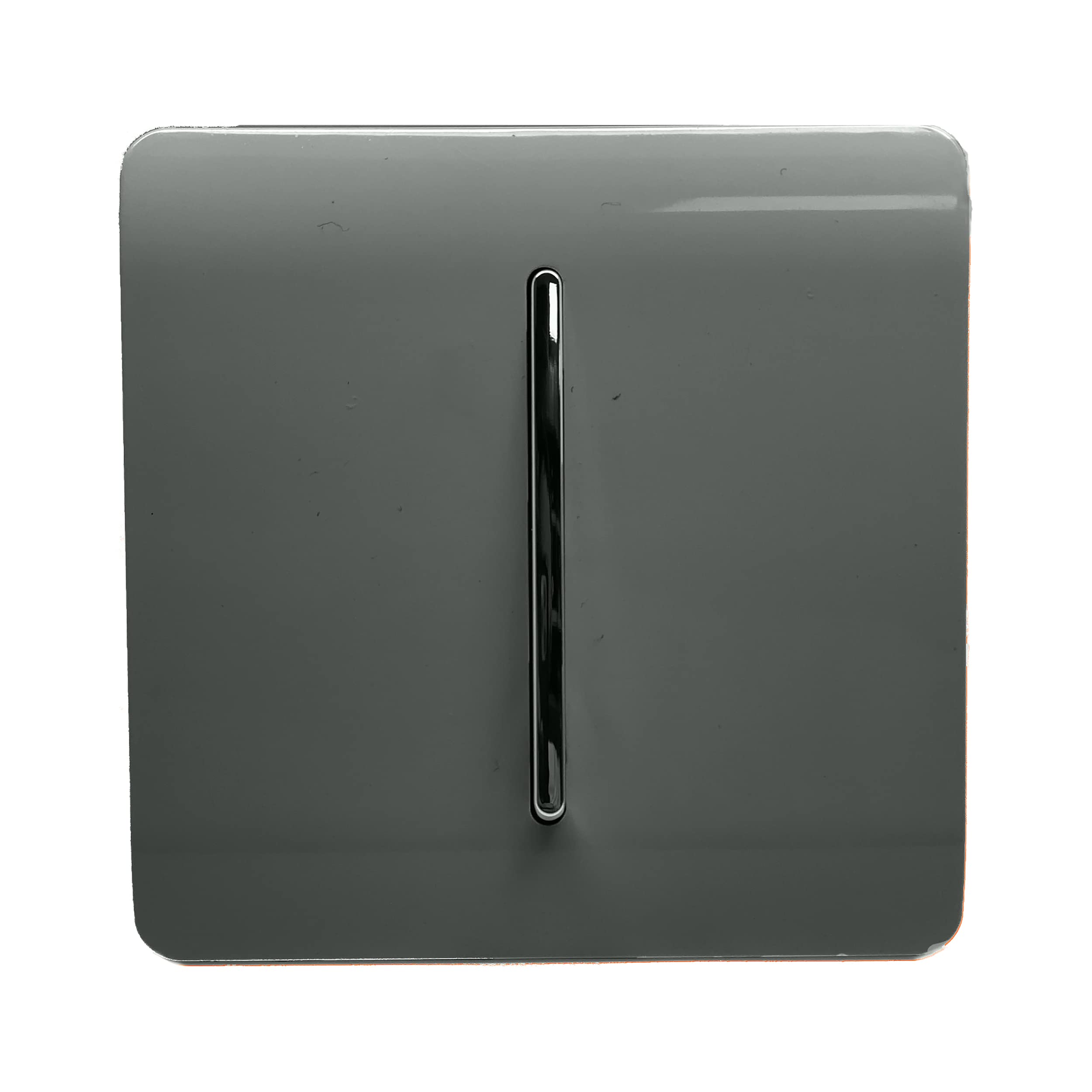 Trendi 1 Gang 2 Way 240V Screwless Raised Front Plate Plastic Artistic Modern Glossy 10 Amp Chrome Rocker Single Electrical Wall Light Switch Charcoal Grey - ART-SS2CH