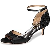 XYD Women's Sandals, Chic Peep Toe, D'Orsay Kitten Low Heels, Rhinestone Studs, Ankle Strap Satin Shoes for Wedding Ballroom