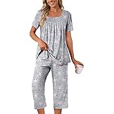 POPYOUNG Summer Womens Pajama Set 2 Pieces Pjs Ladies Pajamas Lounge Sleepwear with Pockets