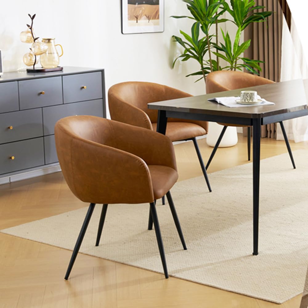 SlowlyHome Modern Faux Leather Barrel Dining Chairs Set of 2, Curve ...