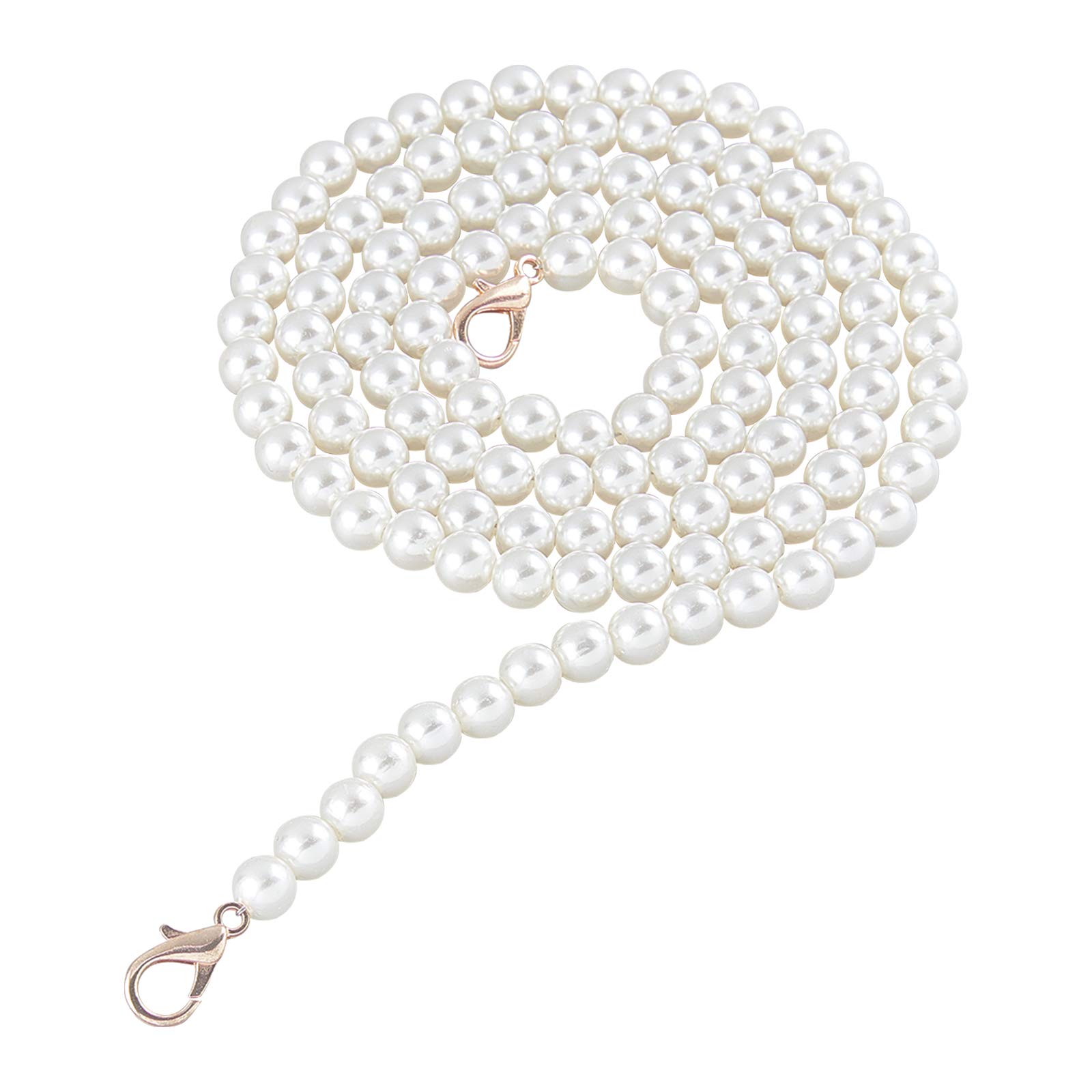 PH PandaHall 1pc 120cm Imitation Pearl Bead Handle Short Bag Chain Strap Replacement Bag Chain with Lobster Clasps for Handbag Purse Wallet Clutch Crafts Making, White