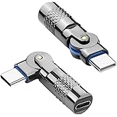 QIANRENON Micro USB to USB C Swivel Adaptor Micro USB Female to Type C Male 180° Rotation Charging Data Connector Rotatable Micro to USB C Extender Plug 5V 3A 480Mpbs Metal Shell LED Light, 2Pcs