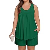 Lastshe Plus Size Pajama Set for Women Summer Sleeveless Tank Tops Shorts Pjs 2 Piece Soft Lounge Set with Pockets Sleepwear