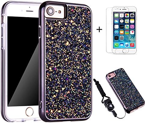 Iphone 6s Plus Case,Luxury Brilliance Hybrid Dual Layer Hard Pc Back Flexible Tpu Inner Protective Cover with Screen Protector and Lanyard Strap for Iphone 6 Plus/6s Plus 5.5 Inch (Black)
