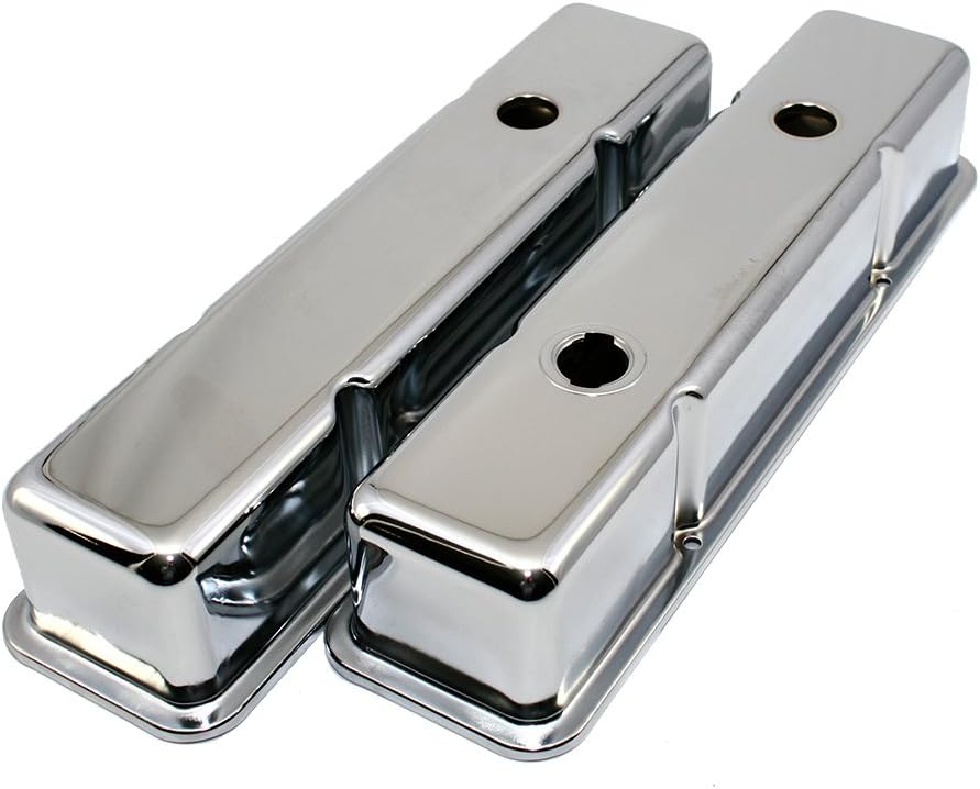 SBC Chevy 350 Chrome Short Steel Valve Covers w/ Oil Cap Hole 283 305