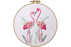 Esffaci Embroidery Starter Kit for Adult Beginner with Flamingo Pattern Stamped Cross Stitch Set with Embroidery Cloth Hoop Needle Threader Embroidery Floss and Instruction