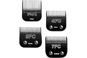 VALLNEI Detachable Pet Dog Clipper Blades,Compatible with Andis, Oster A5, Wahl KM Series Clippers,Made of Ceramic,Black，4PACK (3FC 4FC 5FC 7FC)