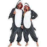 vavalad Adult Shark Onesie Pajamas Unisex Animal Cosplay Costume One Piece for Women and Men