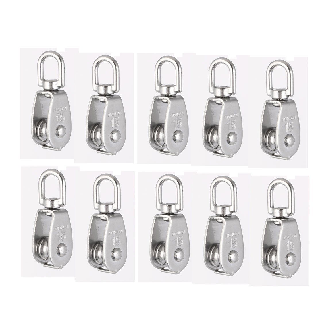 sourcingmap a16062200ux0500 Crane Pulley Block M15 Lifting Crane Swivel Hook Single Pulley Block Hanging Wire Towing Wheel 10Pcs
