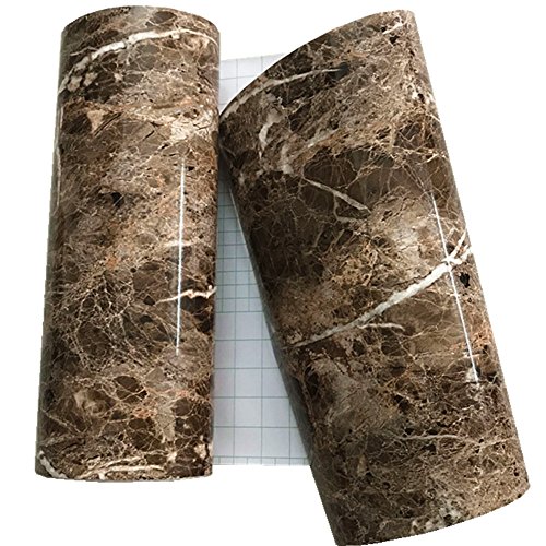 Teemall 24''x118'' Granite Look Marble Gloss Film Vinyl Self Adhesive Counter Top Peel and Stick Wall Decal Dark Brown