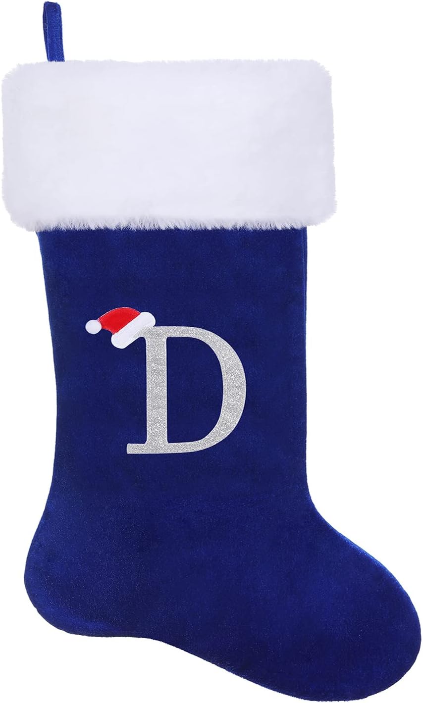 Stockings & Holders - SIRIPHUM 20.5Inches Monogram Embroidered Letter Christmas Stocking Personalized Super Soft Christmas Stocking Hanging Decorations(D)