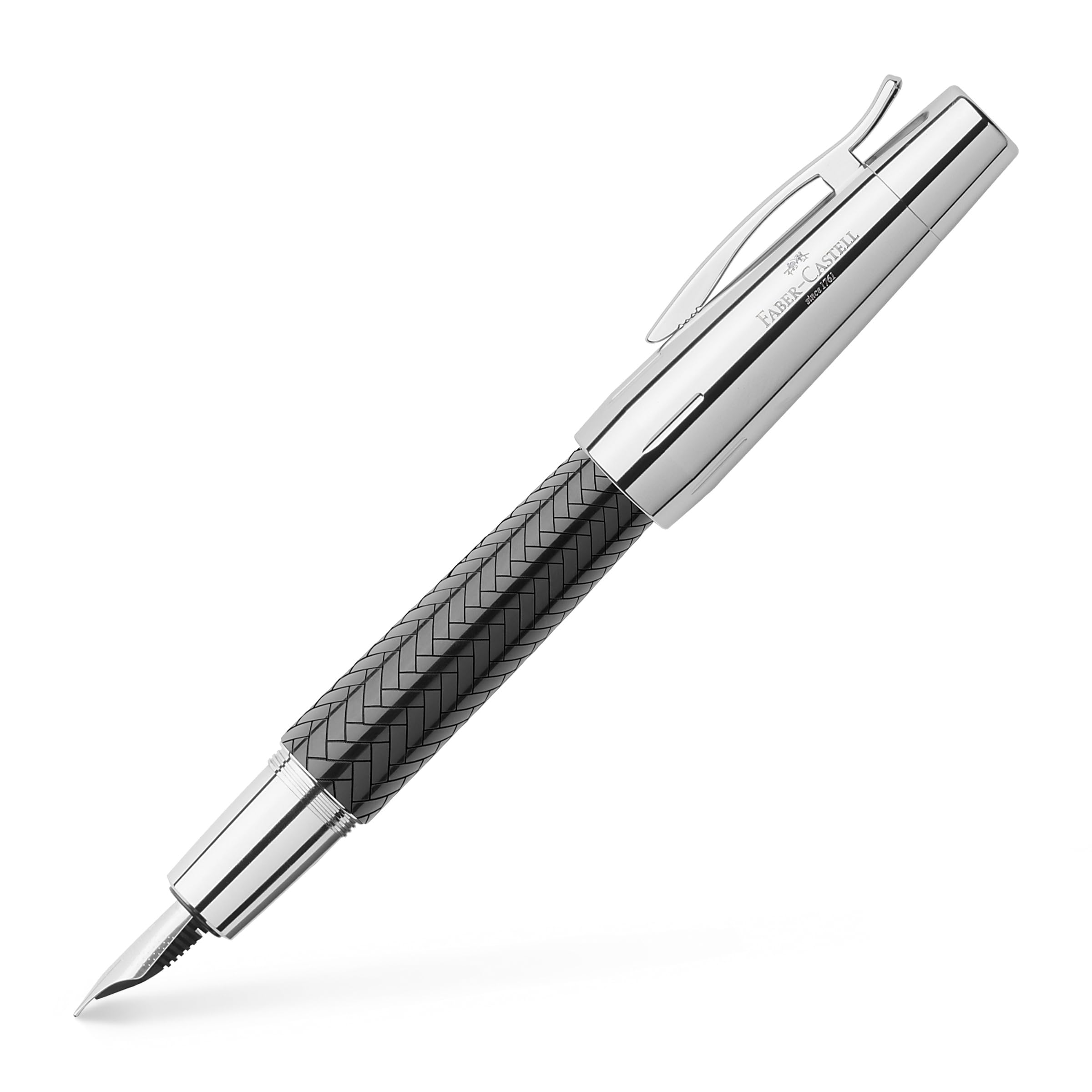 Faber-Castell E-motion 148242 Fountain Pen Precious Resin with Parquet Pattern EF Nib Including Gift Packaging Black/Silver Shaft