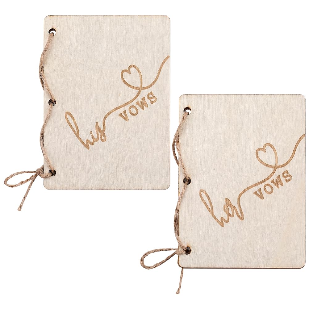 GORGECRAFT 8pcs Wooden Greeting Cards Wedding Vow Books Officiant Wedding Day Card Bride and Groom Bridal Shower Gifts Booklet Keepsake Vow Renewal Notebook with Jute Rope and Kraft Paper