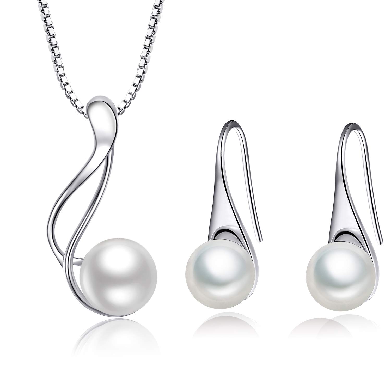 AMIGUO Freshwater Pearl Jewellery Necklace Earrings Set 925 Sterling Silver Gift For Women