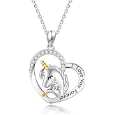 925 Sterling Silver Unicorn Heart Pendant Necklace Jewelry Gifts for Women | I Love You Forever, Cubic Zirconia, Pendant Necklace, Adjustable Chain Length, Cute Unicorn Gift