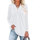 Micoson Women's Long Sleeve Blouses Dressy Casual 2024 Fall Winter Henley V Neck Tunic Tops Button Shirts