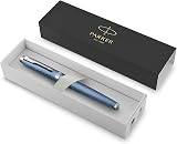Parker IM Fountain Pen Premium Blue Grey Chrome Trim Fine Point Gift Box