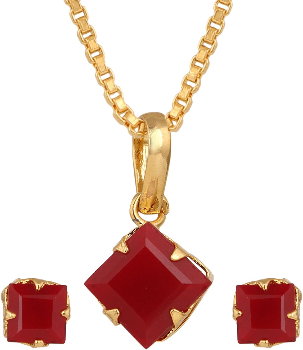 Designer American Diamond Pendant with Chain and Earrings for Girls & Women