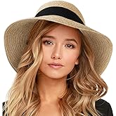 FURTALK Womens Beach Sun Straw Hat UV UPF 80+ Travel Foldable Brim Summer UV Hat