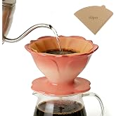 DHSUN Premium Ceramic Pour Over Coffee Dripper，Includes 40pcs Coffee Filter Papers, suitable for home and travel, Flower Petal Dripper（Gradient Red）