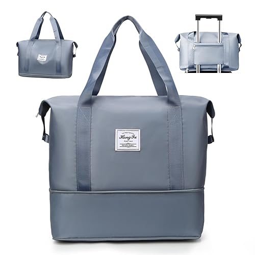 Crazy Bean Travel Duffle Bag Weekond Overnight Bags for Women Large Carry On Bag Expandable Sports Gym Bag with Trolley Sleeve for Vacation Shopping(Blue)