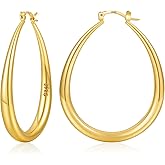 YOUNGYUE Gold Hoop Earrings for Women Hypoallergenic 14K Gold Plated Chunky Hoops Earrings Lightweight Oval Hoop Earring for Women 35/40/50mm