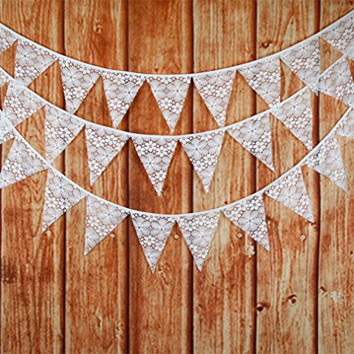 Happlu 12 Flags 3 2m White Lace Cotton Fabric Bunting Pennant Flag