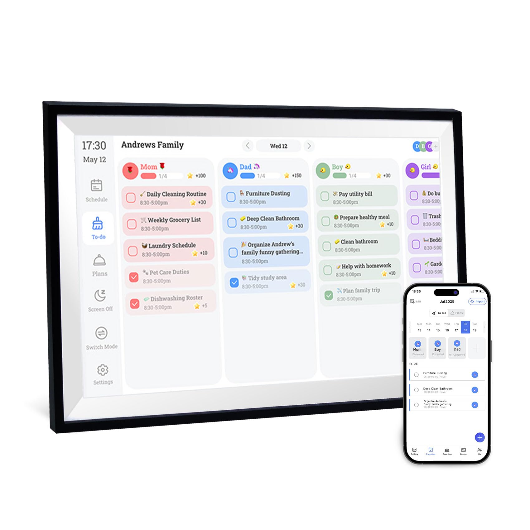 Photo 1 of 15.6" Smart Digital Calendar Frame, Mobile Interconnection, Upload and Update Family Photo Album Artwork Display, Touchscreen Family Calendar with Electronic Chore Chart & Digital To-Do List