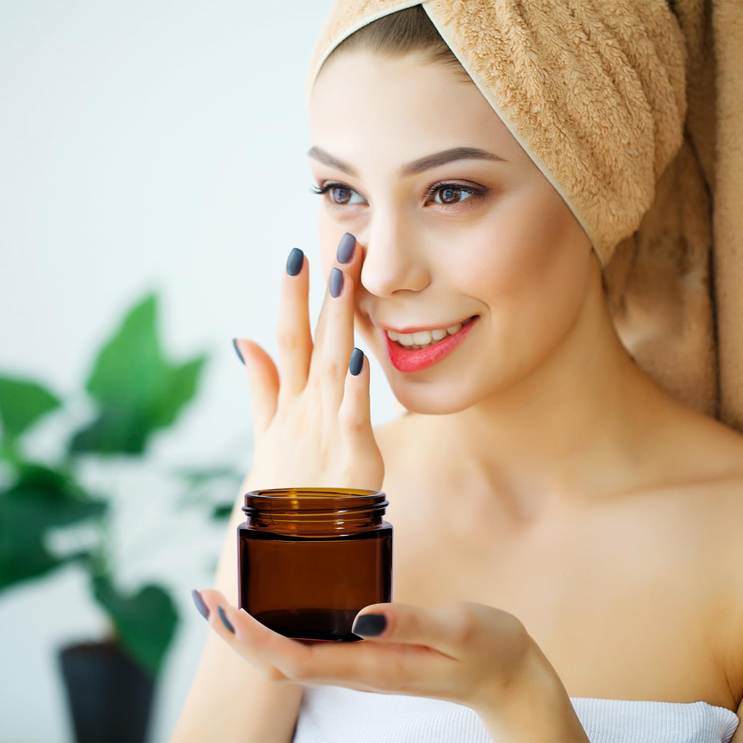 2 oz Amber Glass Jars with Lids,24 Pack 2oz Small Glass Jars with Inner Liners and Black Lids,Travel Jars for Cosmetics Container,Cream Lotion,Body Scrub, Lotion