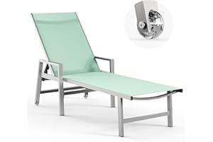 Vexwalx Patio Chaise Lounge Chair Outdoor with Wheels&Armrests, Aluminum Pool Lounge Chairs 5-Position Adjustable Recliner, Outdoor Beach Lounge Chairs for Poolside, Patio, Deck, Yard, Light Green